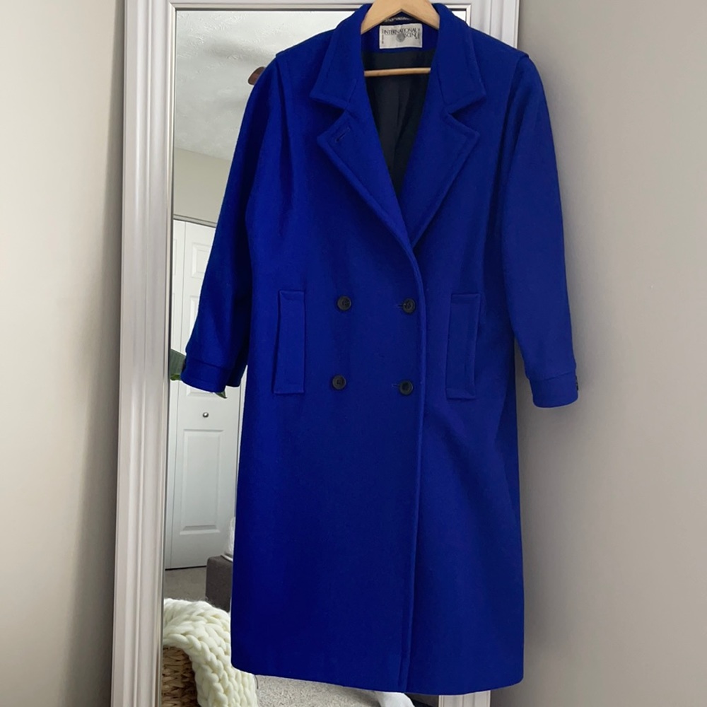 VINTAGE Navy Blue Double Breasted Wool Coat Size Xs/S